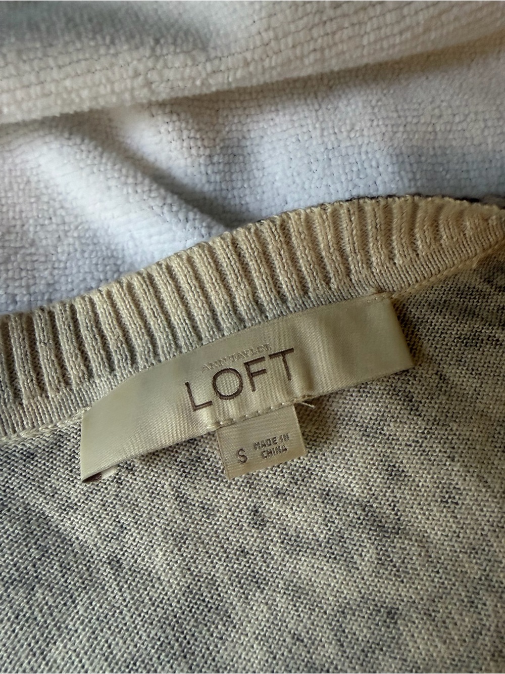 LOFT Neutral Gray Patterned Button-Front Cardigan - Picture 2 of 4